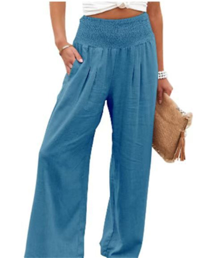 LEONORE | Linnen Look Wide Leg Broek Dames – Hoge Taille Zomerbroek met Elastische Band
