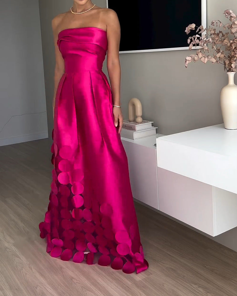 ELYNNE | Fuchsia Strapless Avondjurk Dames – Luxe Gala Jurk met Cirkelaccenten