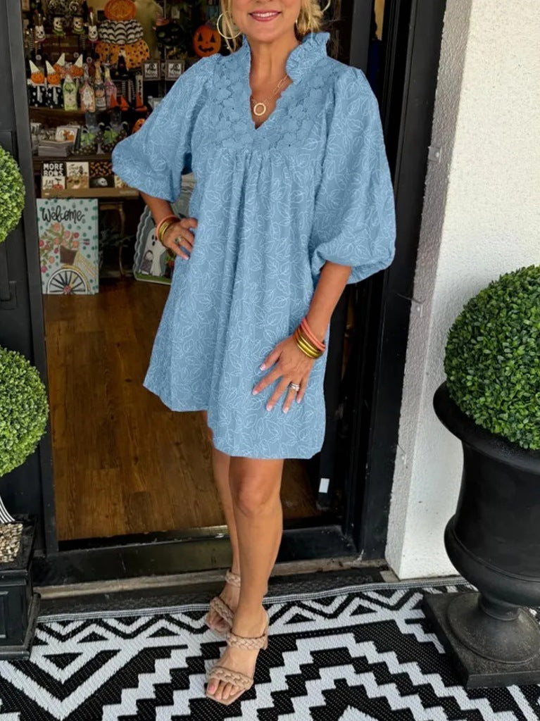 VITA | Zomerjurk Dames – Jurk met Broderie en Pofmouwen