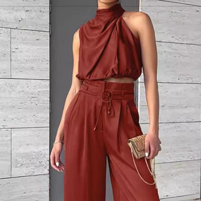 DINA | Satijnen Co-Ord Set Dames – Luxe Crop Top en High-Waist Broek in Meerdere Kleuren