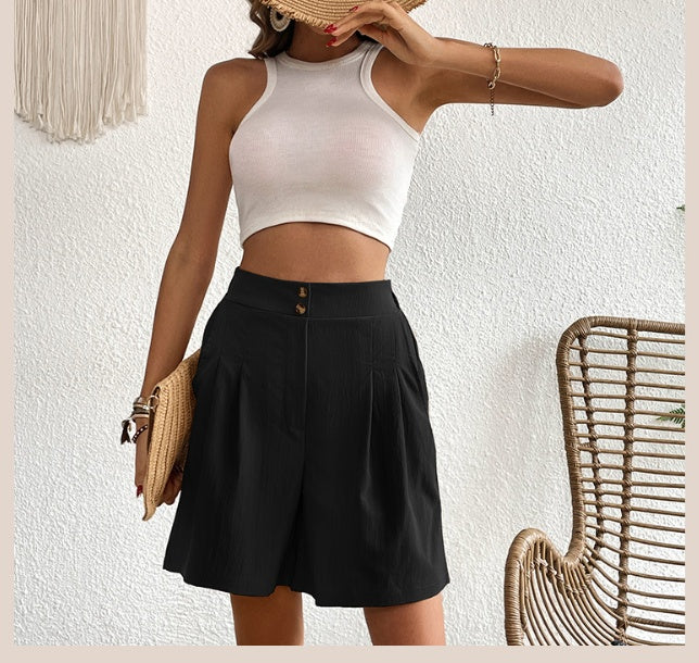 CAMILLE | High-Waist Dames Short – Elegante Losse Pasvorm met Knopen