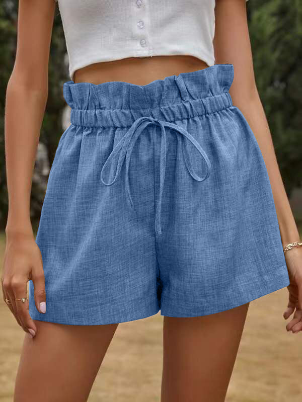 JUIN | Linnenlook Paperbag Shorts – Hoge Taille met Strik in Zomerse Kleuren