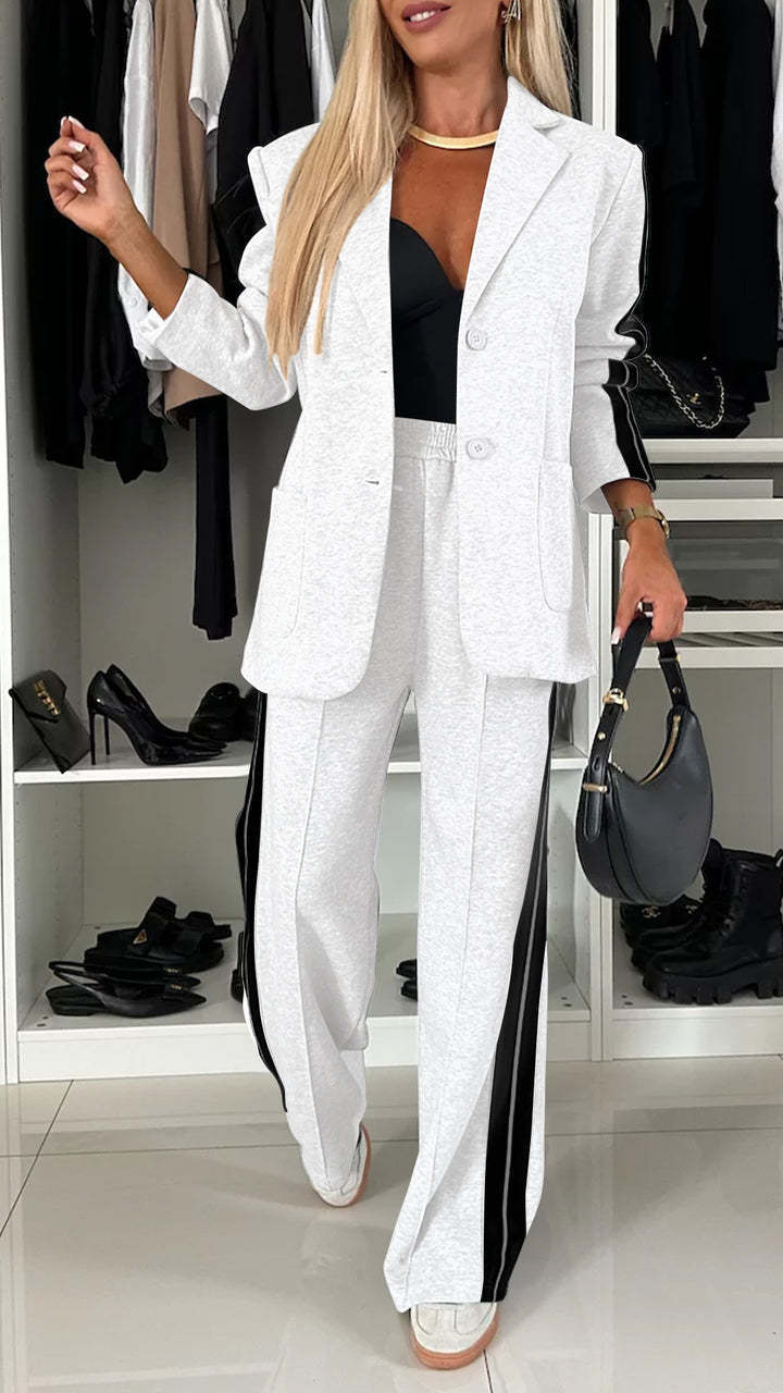 MONE | Damespak met Sportieve Strepen - Comfortabele Blazer Set Dames