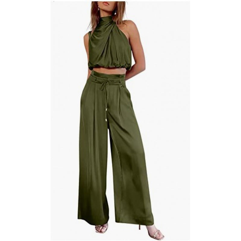 DINA | Satijnen Co-Ord Set Dames – Luxe Crop Top en High-Waist Broek in Meerdere Kleuren