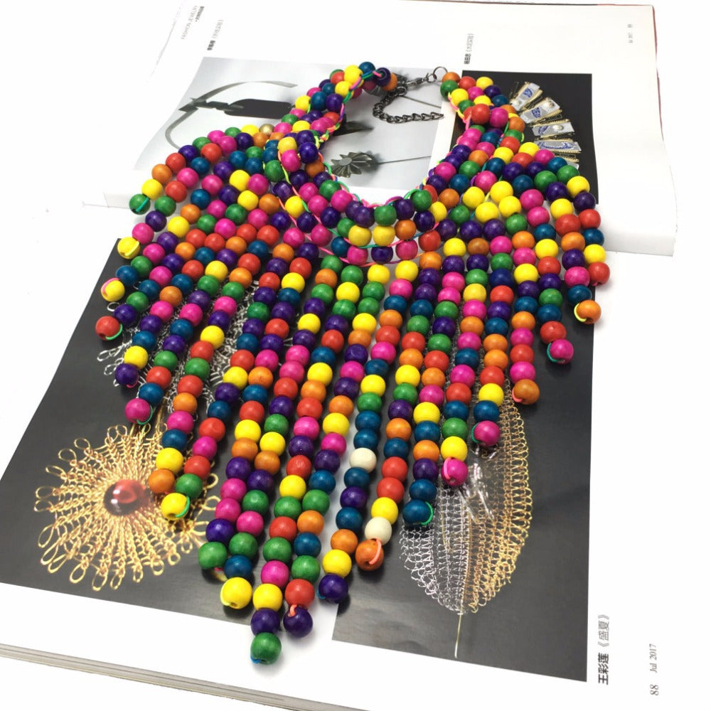 CIEL | Statement Kralen Ketting – Kleurrijke Houten Halsketting met Lange Valsluiting