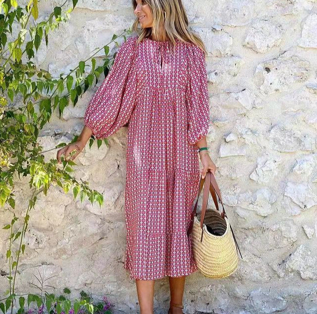 BOHO FIESTA | Maxi Jurk Dames met Print – Luchtige Zomerjurk in Bohemian Stijl