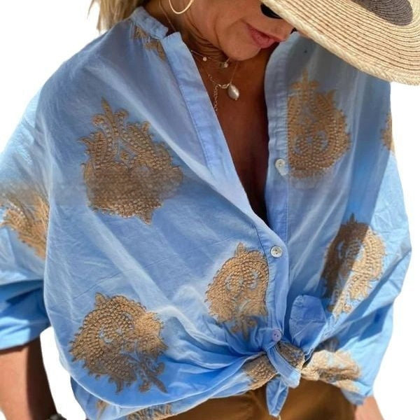VIKTORIA | Boho Blouse met Goudborduursel – Luchtig & Chic