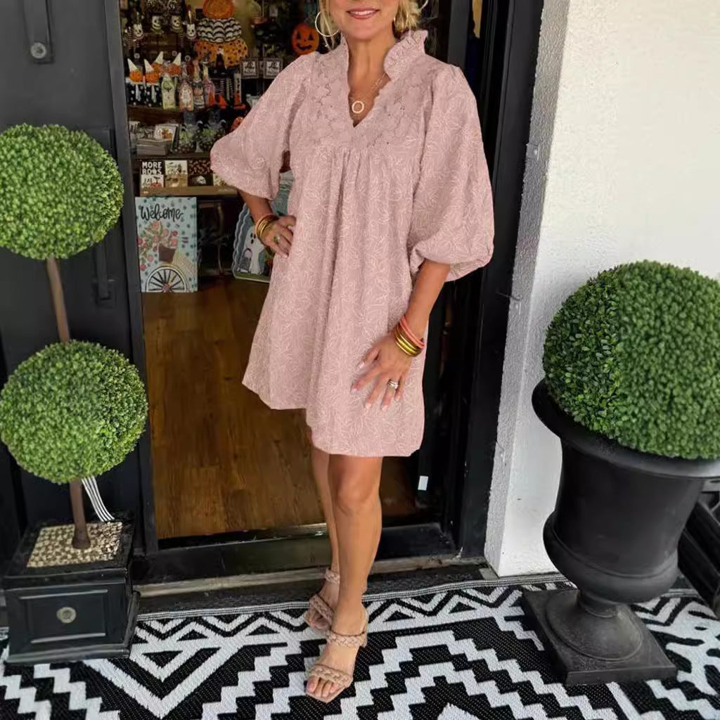 VITA | Zomerjurk Dames – Jurk met Broderie en Pofmouwen