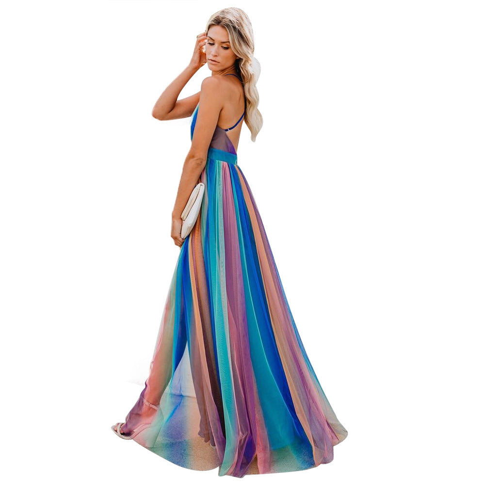 BOUCHRA | Regenboog Tule Maxi Jurk – Vrouwelijk & Betoverend