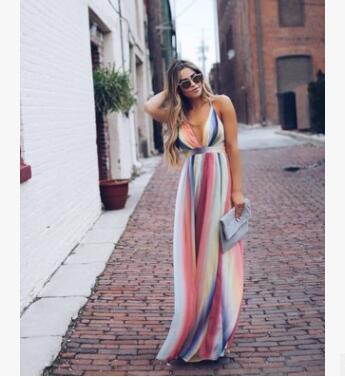 BRITTE | Regenboog Maxi Jurk – Speels & Elegant