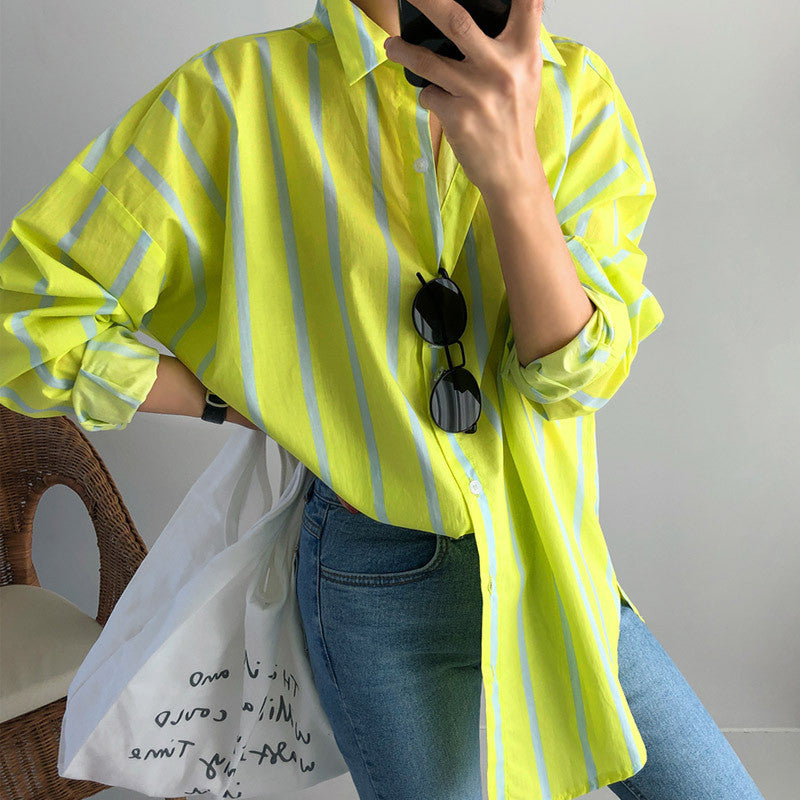 PERLE | Lime Geel Gestreept Overhemd – Oversized Zomerstijl