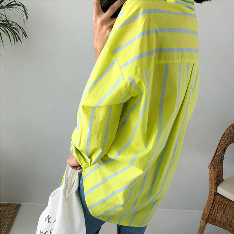 PERLE | Lime Geel Gestreept Overhemd – Oversized Zomerstijl