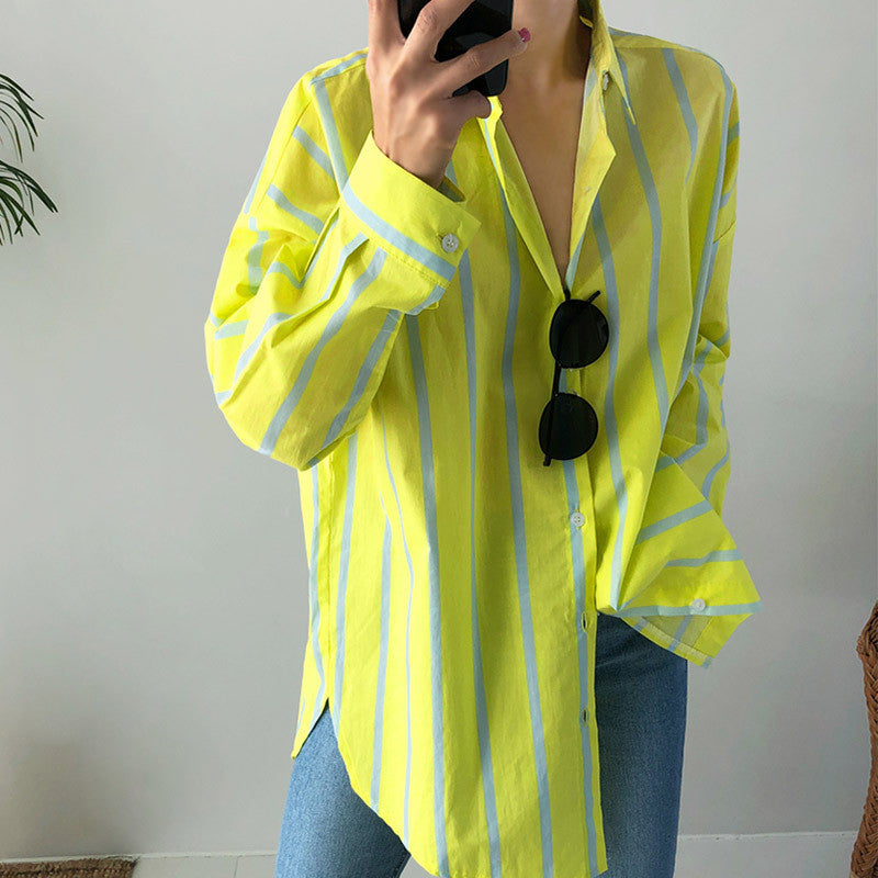 PERLE | Lime Geel Gestreept Overhemd – Oversized Zomerstijl