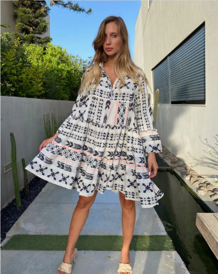 VERONICA | Boho Tuniekjurk Dames – Zomerjurk Met Etnische Print en Zwierige Pasvorm