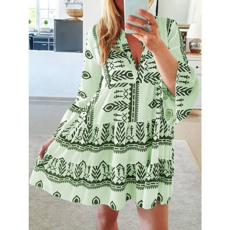 WIES | Boho Tuniekjurk Dames – Zomerjurk Met Geometrische Print
