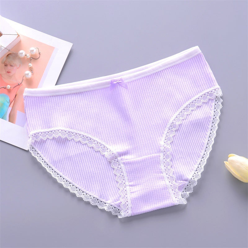 PHOEBE | Katoenen Rib Onderbroek met Kant – Comfortabele Dames Slip