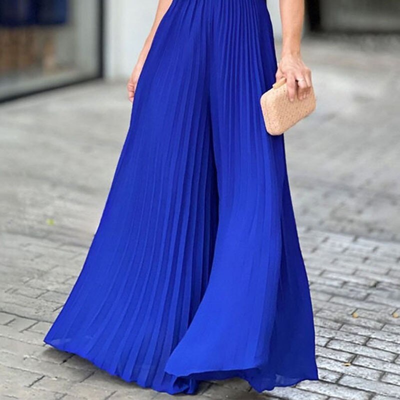 VIVE | Elegante Plissé Jumpsuit met Ruffles – Voor Feest, Zomer & Avondlook