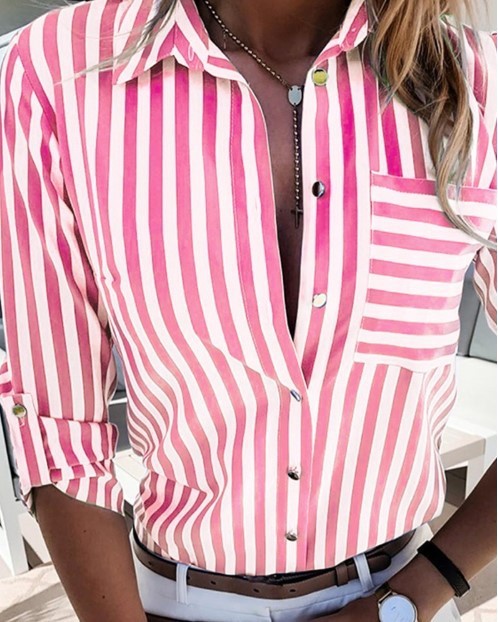 HEIKE | Gestreepte Blouse met Opgerolde Mouwen – Tijdloze Damesblouse in Meerdere