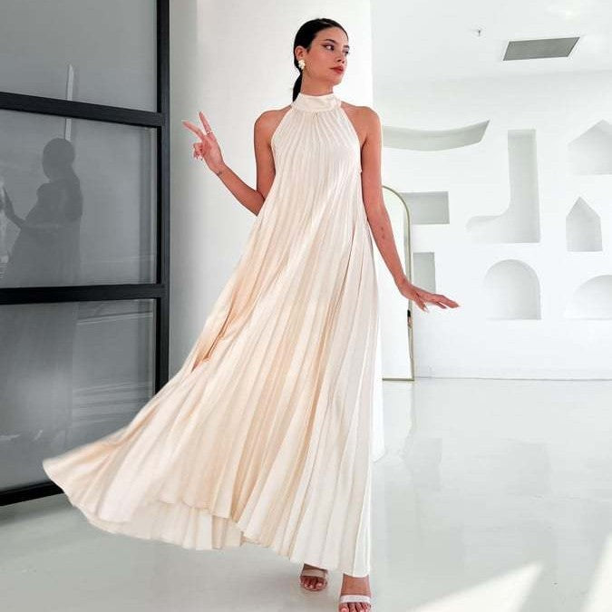 JITTE | Plissé Halterjurk – Elegantie in 8 Kleuren