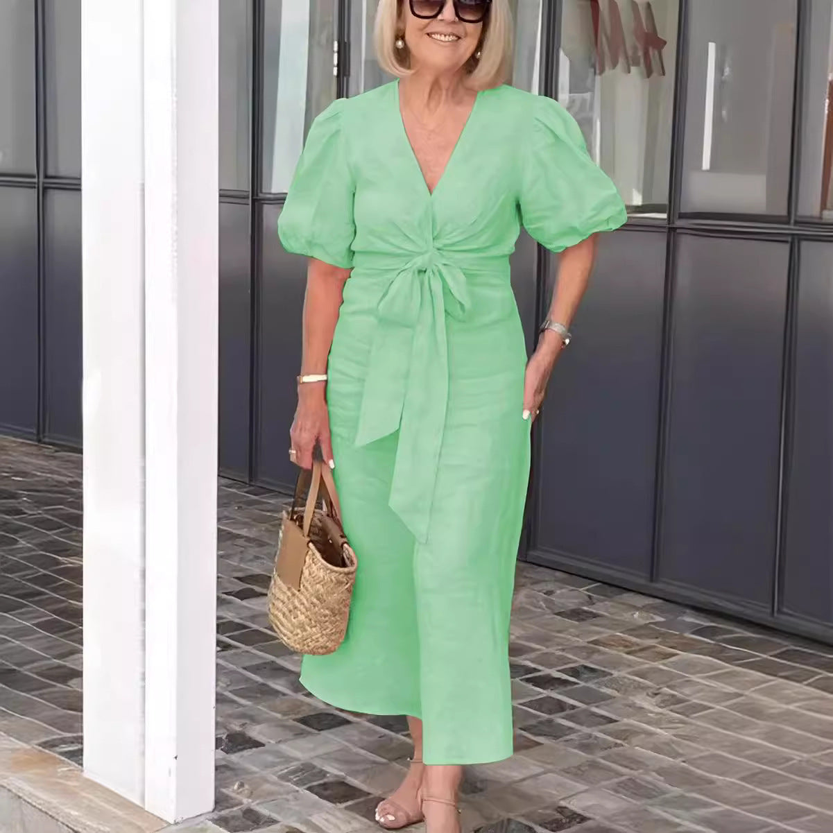 ANNY | Linnen Midi Jurk met Strikdetail – Comfort & Klasse in Elke Kleur