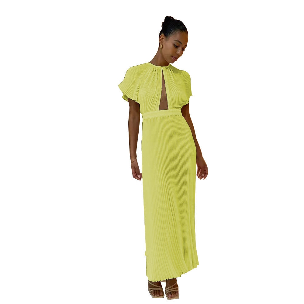 JILKE | Plissé Jurk Dames met Cut-Out en Taille – Elegante Zomerjurk voor Overdag en Avond