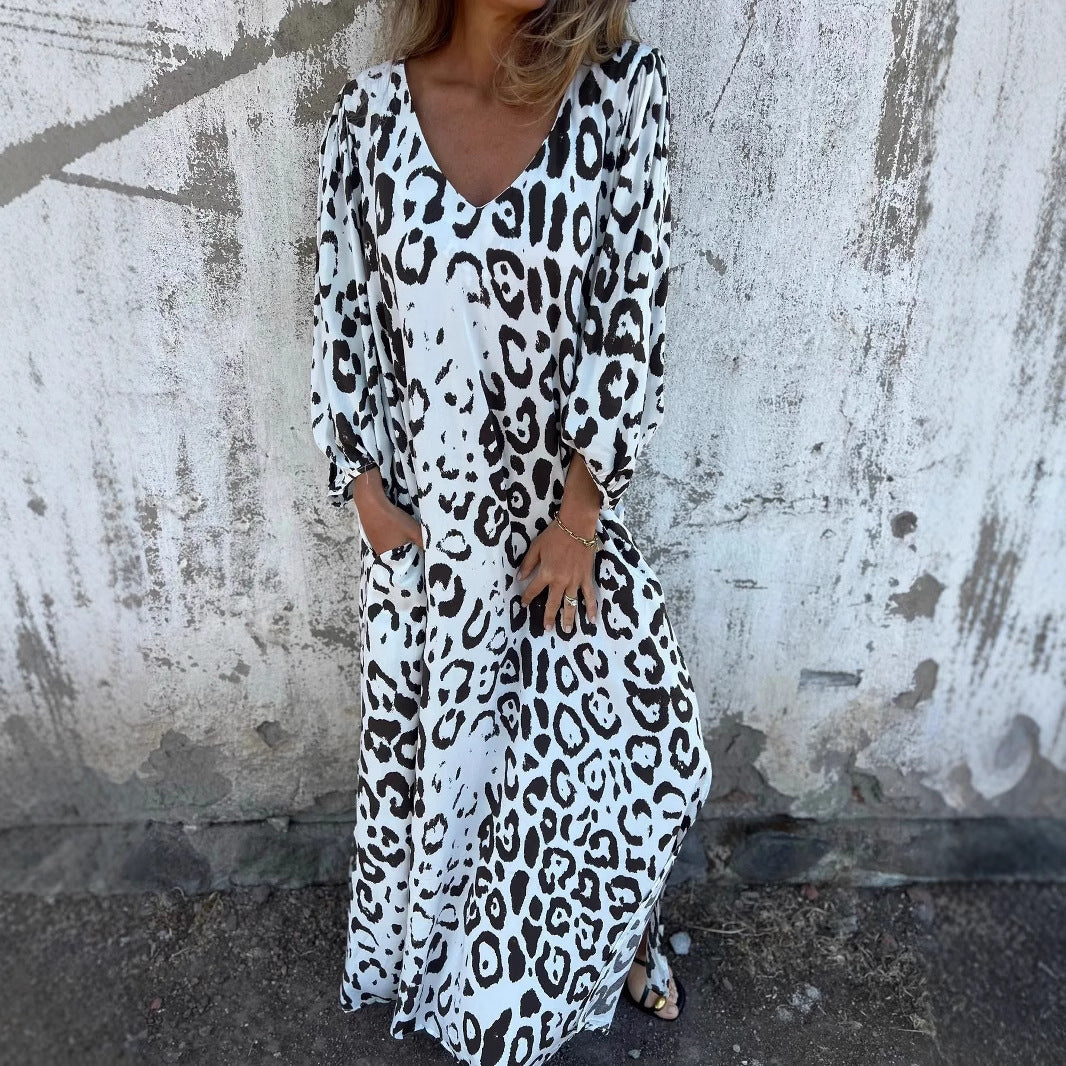 KARINE | Lange Panterprint Jurk – Statement & Comfort in Eén