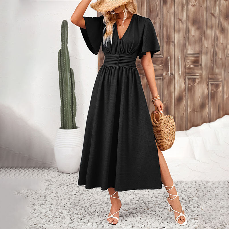 ROZA | Elegante Maxi Zomerjurk – Met V-hals en Taille Accent