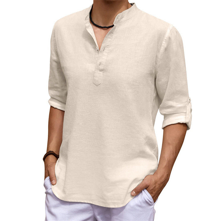 PEPIJN | Casual Linnen Heren Shirt – Ademend Zomers Overhemd met V-hals