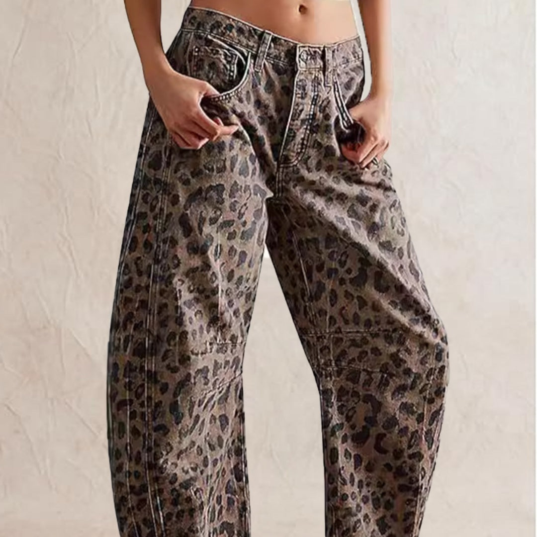 ALESSA | Leopard Wide-Leg Jeans Dames - Panterprint Broek Katoen