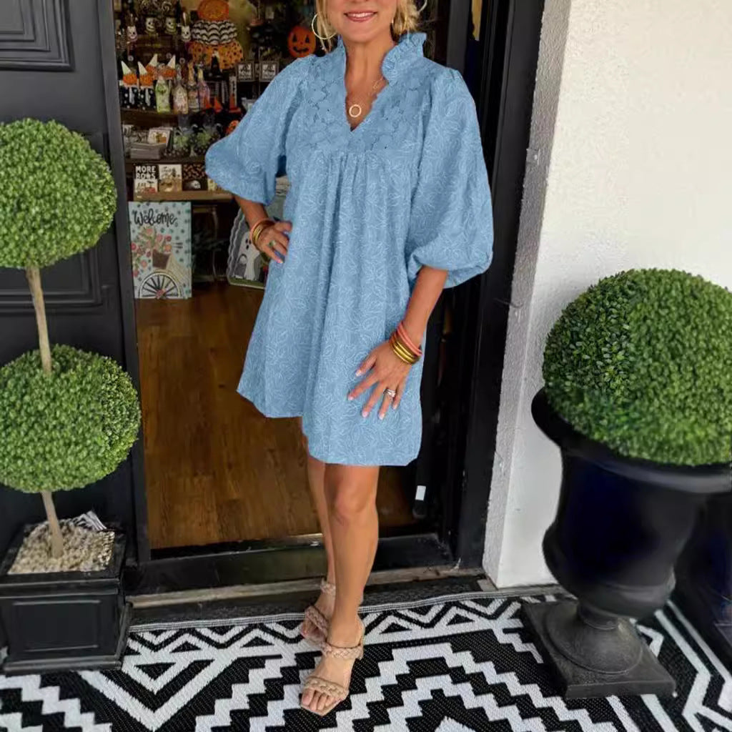 VITA | Zomerjurk Dames – Jurk met Broderie en Pofmouwen