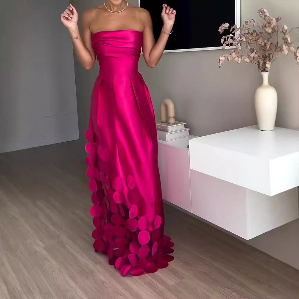 ELYNNE | Fuchsia Strapless Avondjurk Dames – Luxe Gala Jurk met Cirkelaccenten