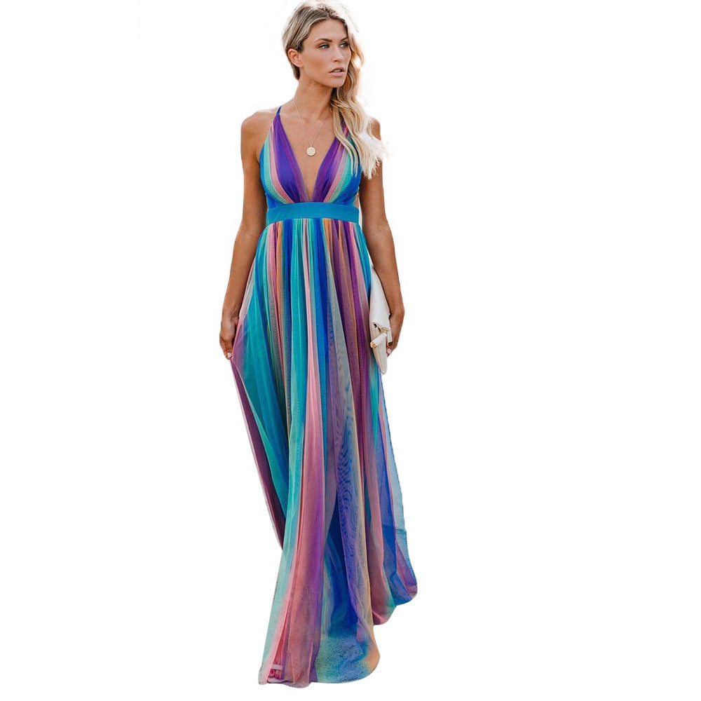 BOUCHRA | Regenboog Tule Maxi Jurk – Vrouwelijk & Betoverend