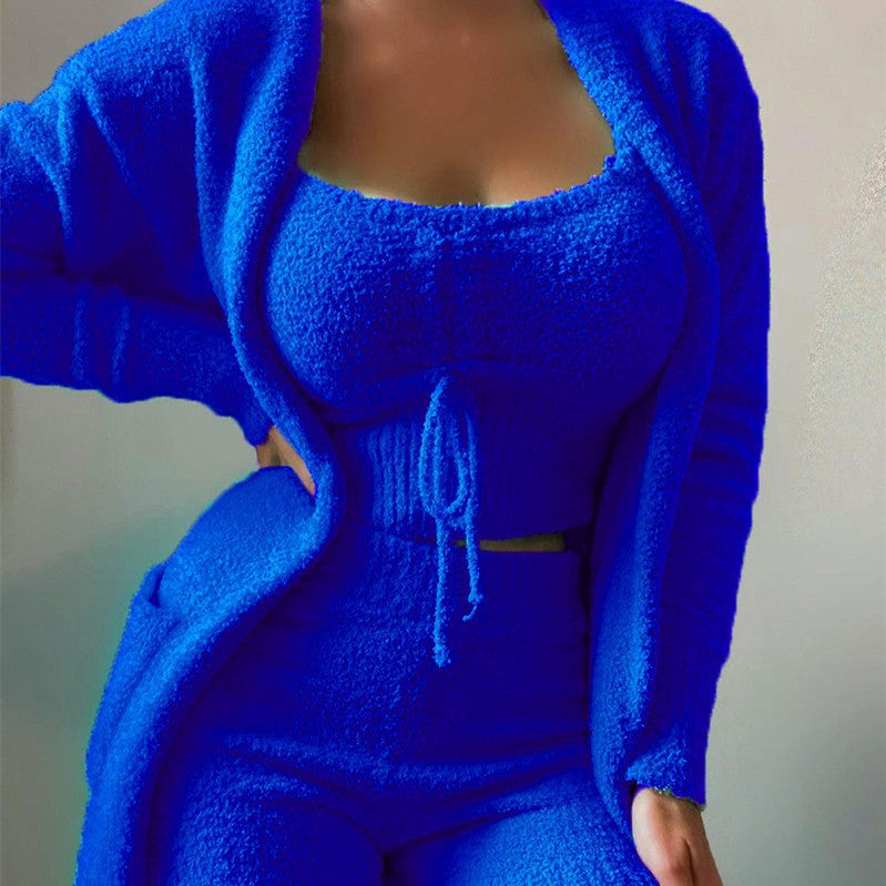 NATASHA | Comfy Lounge Set Dames – Zacht Gebreid 3-Delig – Top, Short en Cardigan