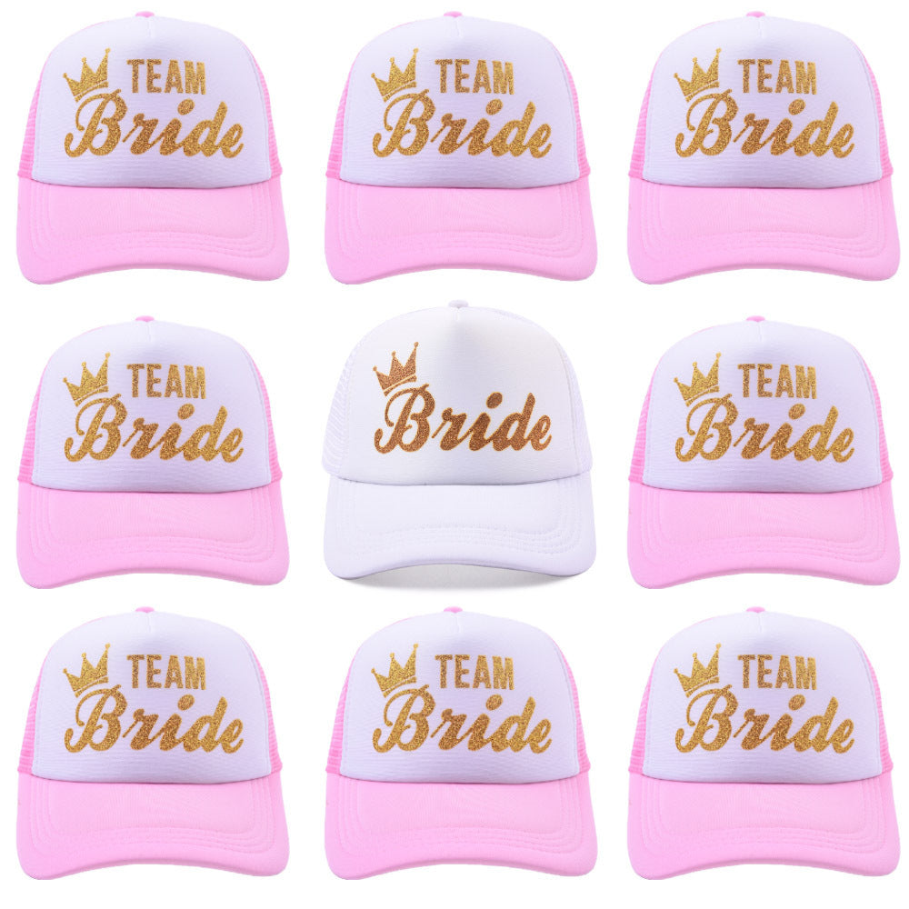 Team Bride & Bride Petten | Bachelorette Caps voor Vrijgezellenfeest met Gouden Glittertekst