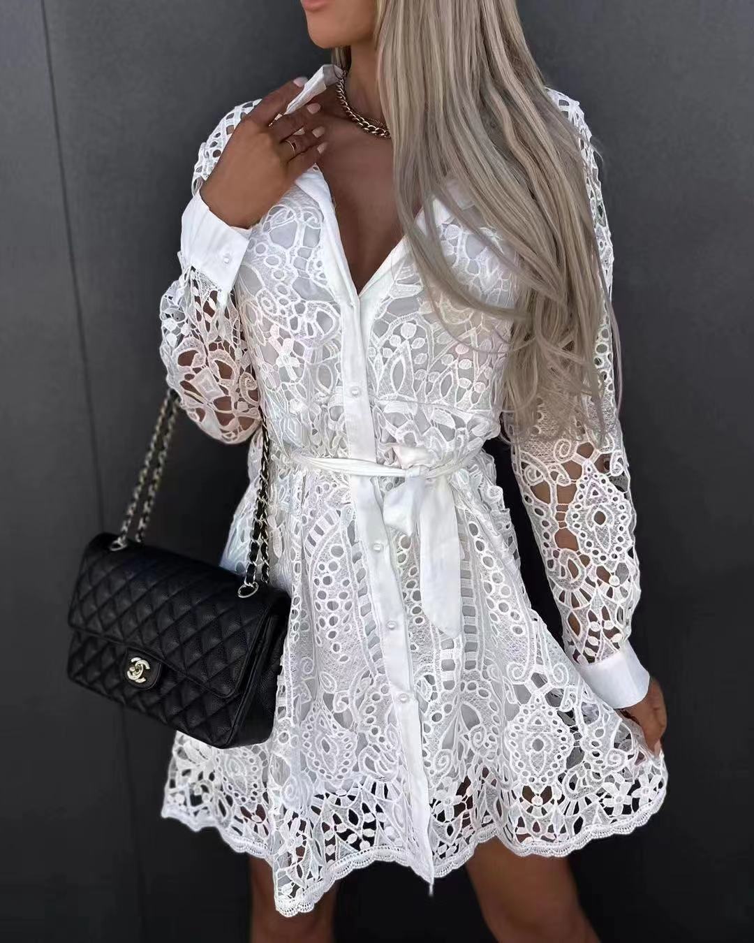 IZA | Elegant Kanten Shirtjurk - Luxe Shirtjurk Dames