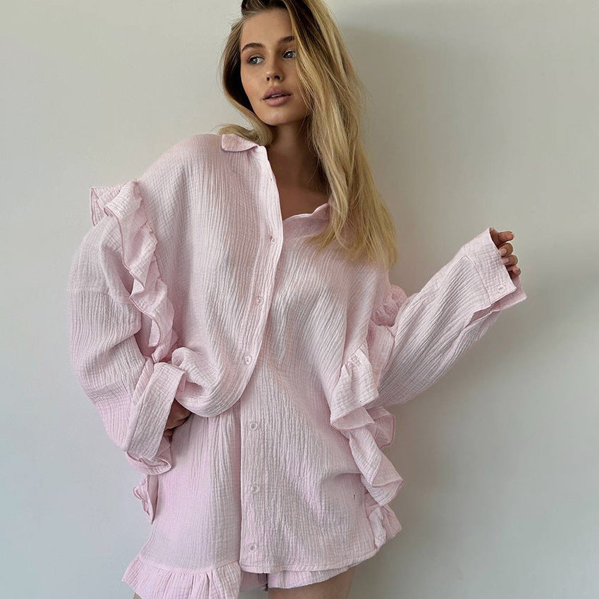 ZEENA | Ruches Loungewear Set – Katoenen Pyjama met Volants