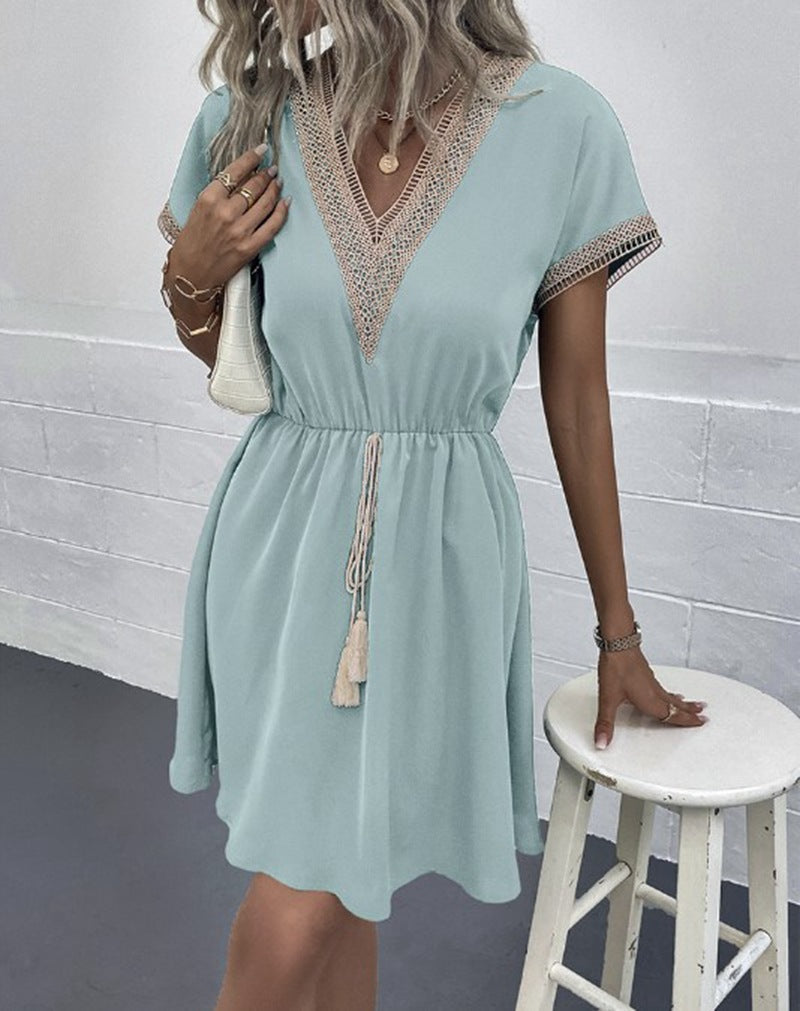 KAYLEY | Boho Strandjurk met V-Hals en Kwastjes – Luchtige Zomerjurk