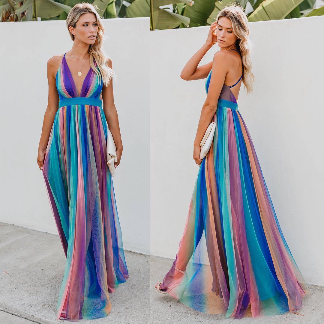 BOUCHRA | Regenboog Tule Maxi Jurk – Vrouwelijk & Betoverend