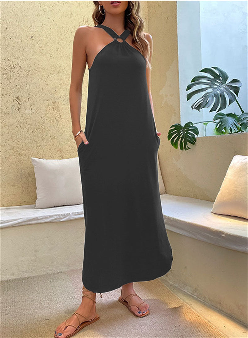 LIEZEL | Halter Maxi Jurk Dames – Zomerjurk met Ringdetail en A-lijn Pasvorm
