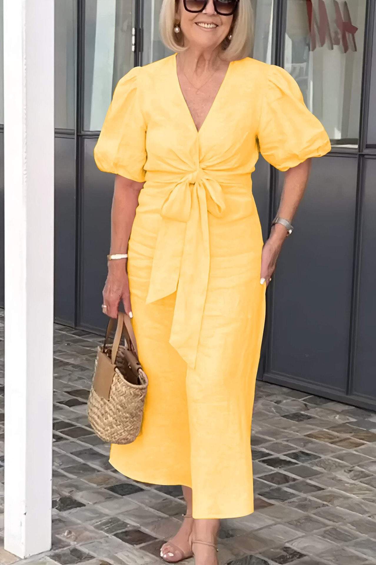 ANNY | Linnen Midi Jurk met Strikdetail – Comfort & Klasse in Elke Kleur