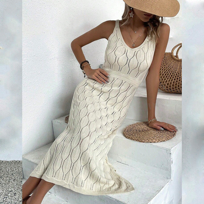 ROSA | Gebreide Zomerjurk Crèmekleurig – Midi Jurk met Bohemian Look