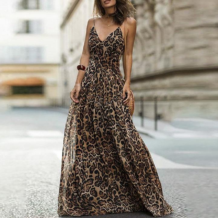 KADIA | Maxi Jurk met Panterprint – Elegante Zomerjurk met Spaghettibandjes