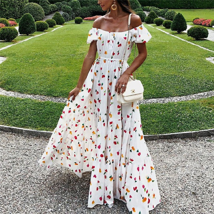DOUHA | Off-Shoulder Maxi Jurk – Romantische print