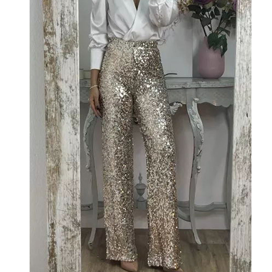 SHANTI | High Waist Paillettenbroek Dames – Glanzende Partybroek in Meerdere Kleuren