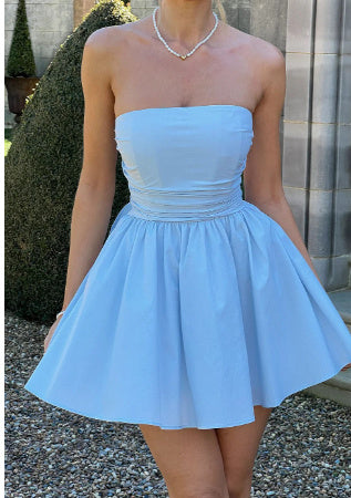 TINA | Strapless Cocktailjurk Dames – Korte Jurk Met Strikdetail en Uitlopende Rok