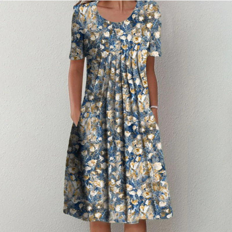 LEXI | Zomerjurk Dames Bloemenprint – Luchtige Korte Mouwen Jurk met Zakken