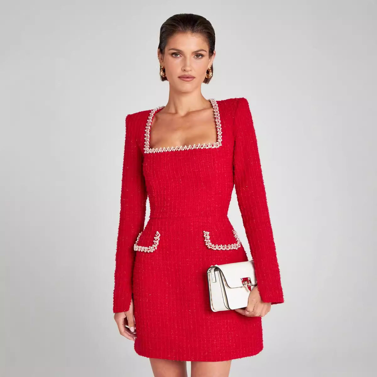 CHIC PARISIENNE | Tweed Jurk Dames met Parelaccenten – Elegante Jurk in Franse Stijl