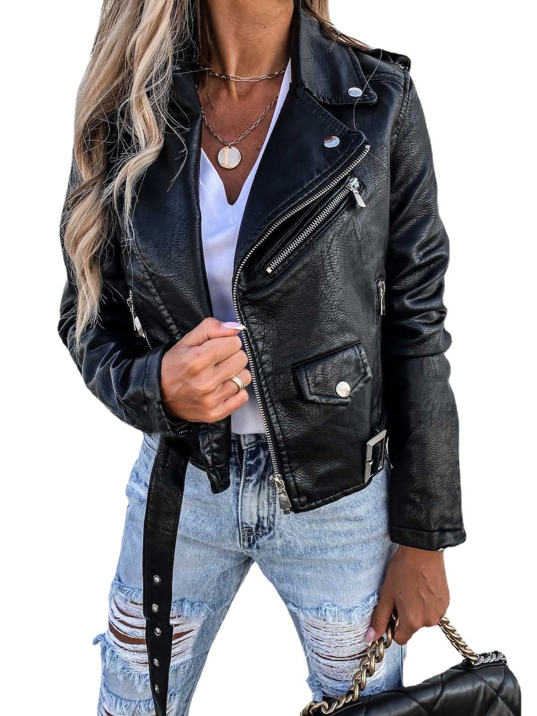 YASMIN | Faux Leren Bikerjack Dames β Getailleerd Model met Ritsen & Riem