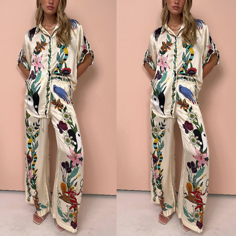 LINN | Twee-Delige Graffiti-Print Satijnen Set voor Dames!