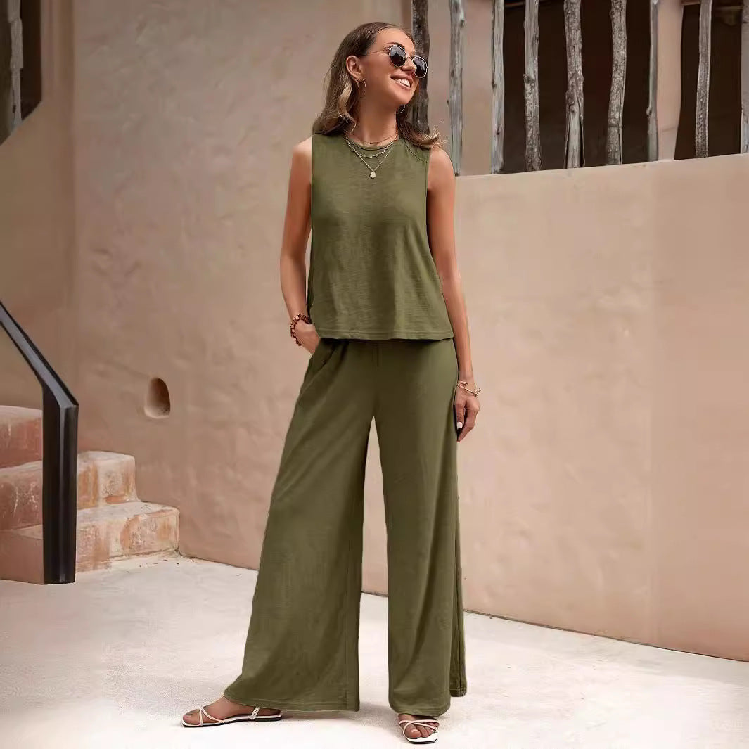SOLÈNE | Tweedelige Zomer Set Dames – Luchtige Wijde Broek & Mouwloze Top